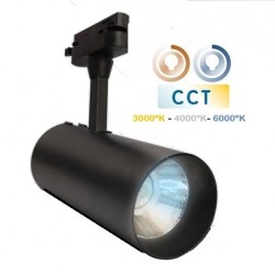 Foco Carril Monofásico LED COB 30W 35º Negro CCT