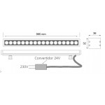 Foco LED exterior bañador pared lineal 36W 24V 995mm RGB-DMX