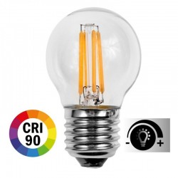 Lámpara LED Esférica Clara E27 2W Filamento 2400ºK CRI-90 Regulable