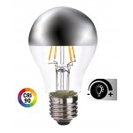 Lámpara LED Standard Clara Cúpula espejo Plata E27 Filamento 7W 2700ºK 800lm Regulable
