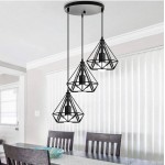 Lámpara Colgante Vintage estructura metálica Negra Diamante con 3 p/lampara E27 con cable y florón redondo