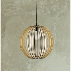 Lámpara Colgante Vintage Globo Madera Natural con p/lampara E27, cable y florón
