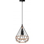 Lámpara Colgante Vintage estructura metálica Negra y cuerda Diamante con p/lampara E27 con cable y florón