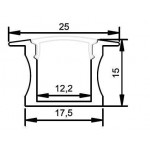Perfil Aluminio Empotrar 25x15mm. para tiras LED, barra 3 Metros -completo-