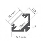 Perfil Angulo aluminio anodizado Negro 22x22mm para tiras LED, 6mts (2 tramos de 3 Metros)